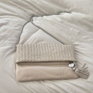 Elegant Cream Woven Clutch Bag